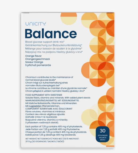 Boîte Unicity Balance, complément alimentaire de fibres solubles, saveur orange, 30 sticks
