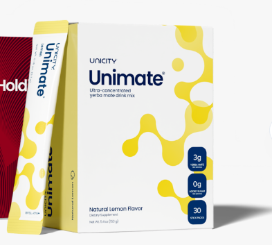 Boîte Unicity Unimate, concentré de yerba maté saveur citron naturel, 30 sticks