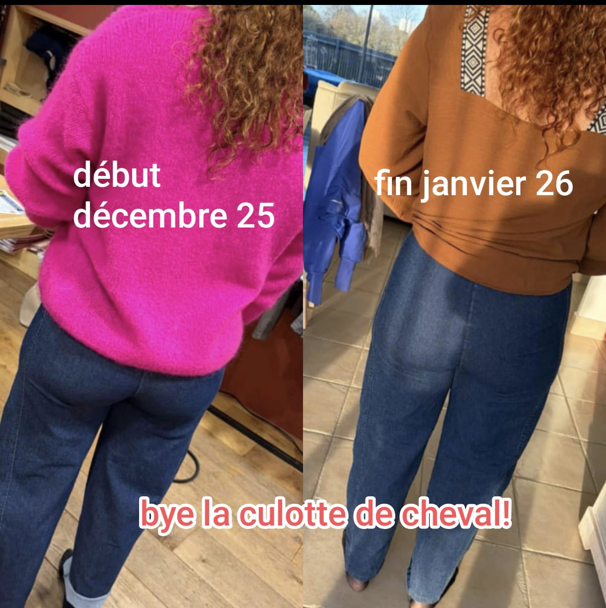 Avant / après — disparition de la culotte de cheval entre décembre 2025 et janvier 2026 avec Feel Great